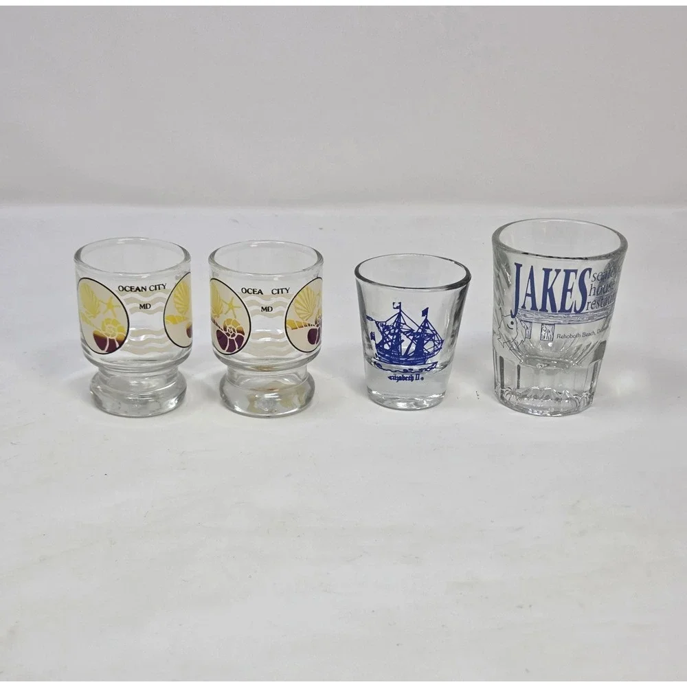 Retro Souvenir Shot Glasses Lot of 4 Ocean City MD Rehoboth Beach DE Barware